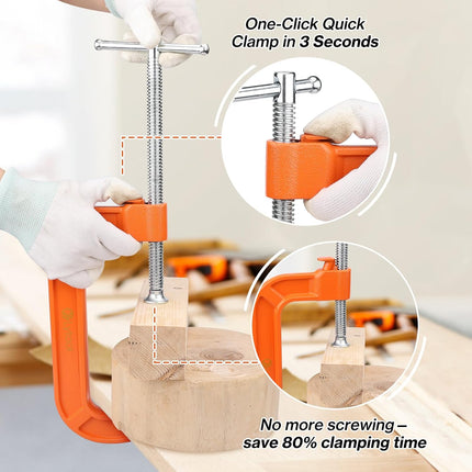 6 Inch Quick Release C Clamp with Button, Heavy Duty 700kgf Cast Iron G Clamp for Woodworking and Welding