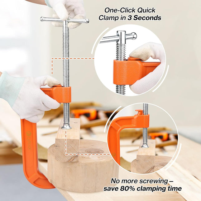 6 Inch Quick Release C Clamp with Button, Heavy Duty 700kgf Cast Iron G Clamp for Woodworking and Welding