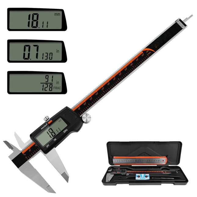 Digital Caliper, 0-8 Inch Measuring Tool Large LCD Screen, Stainless Steel, Auto-Off, Inch / Fractions/Millimeter Waterproof Caliper Digital Micrometer for DIY/Household/3D Printing