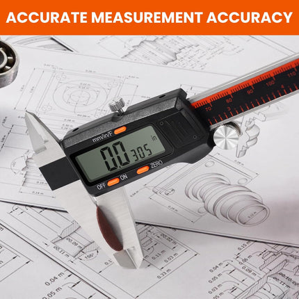 Digital Caliper, 0-8 Inch Measuring Tool Large LCD Screen, Stainless Steel, Auto-Off, Inch / Fractions/Millimeter Waterproof Caliper Digital Micrometer for DIY/Household/3D Printing