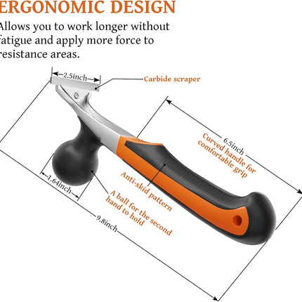Professional 2-1/2" Tungsten Carbide Scraper - Extra Long Double-Sided Blade for Removing Paint, Epoxy, Rust, Adhesive & Carpet Glue - Heavy Duty Ergonomic Scraper Tool