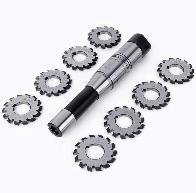 HSS Involute Gear Cutter - DP16 PA14-1/2, Bore22 No.1-8 Gear Cutters, R8 Shank, Milling Arbor Gear Mill Cutter Holder - Lathe CNC Cutting Tools