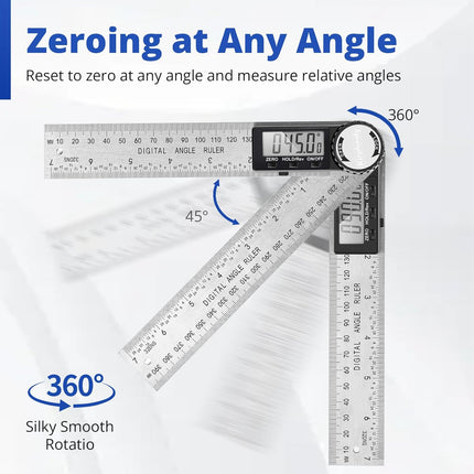 Digital Angle Finder Protractor, 7inch 200mm Angle Gauge Professional Measuring Tool, Third Generation Adjustable Angle Ruler, Quick Display for Carpentry Construction (Stainless Steel)