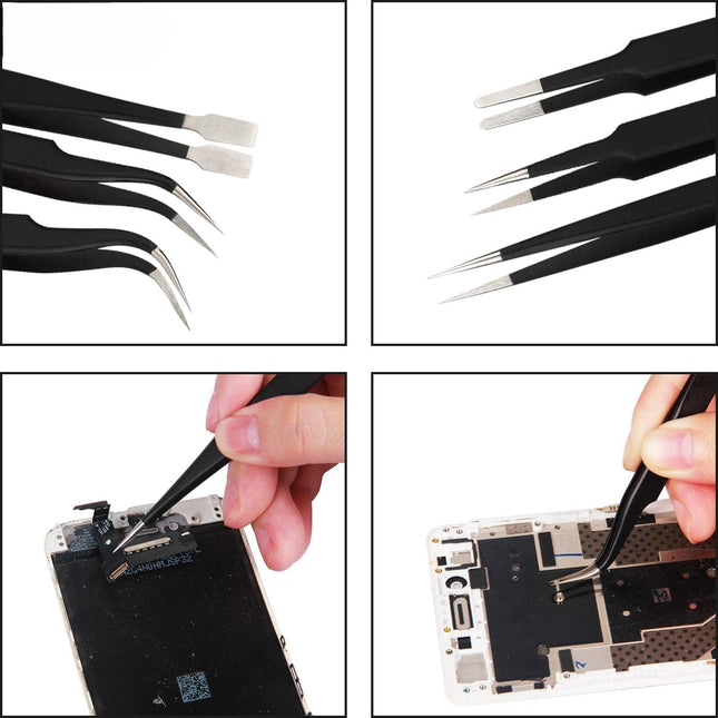 Precision Tweezers Set, ESD Anti-Static Stainless Steel Tweezers Set for Craft, Jewelry, Electronics, Laboratory Work (14 PCS)