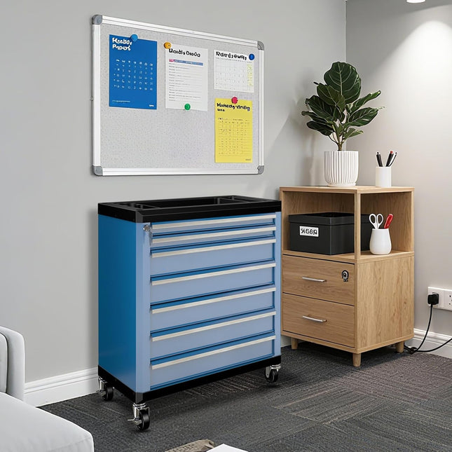 7-Drawer Rolling Tool Chest with Lock&Keys and Swivel Casters,Tool Chest with Multi-Sizes Drawers and Multifunctional Countertop,Special Connect Rods for Connection with 5-Drawer Tool Cabinet