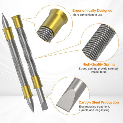 5 Pcs Nail Setter Punch Set, Dual Head Spring Nail Set & Center Punch Tool, Hinge Pin Removing Punch (1/8"), Cold Chisel (5/16"), Nail Setter Sizes 1/32", 1/16", 3/32", 1/8", Center Punch 1/8", 3/16"