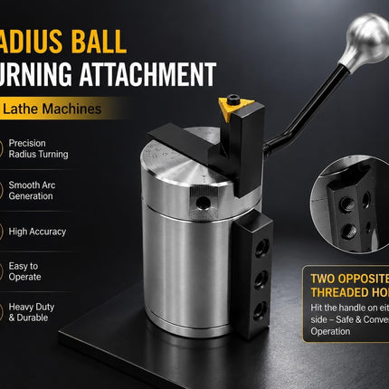 Precision Lathe Ball Turning Attachment | Up to 60mm Radius | Heavy-Duty Steel Body | TNMG16 Carbide Insert Included | Metric & Imperial Markings | Reversible Safety Handle