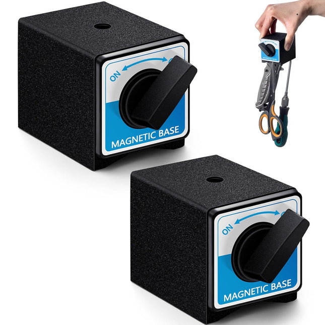 2 Pcs 8T Magnetic Base Holder Bed On/off Switch 176 Lbs Holding Power Magnetic Holder Bed M8 x 1.25 Tapped Hole Switchable Base Stand Without Adjustment Arm for Indicator 2.7" x 2.2" x 2"