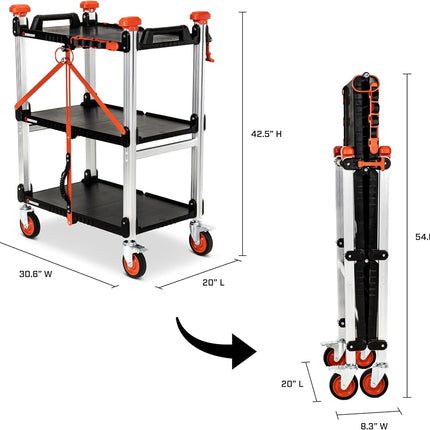 3 Shelf Heavy Duty Folding Jobsite Cart - 300-lb Capacity