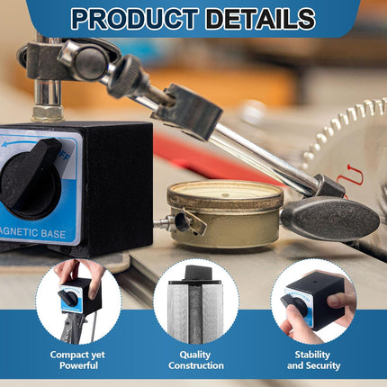 2 Pcs 8T Magnetic Base Holder Bed On/off Switch 176 Lbs Holding Power Magnetic Holder Bed M8 x 1.25 Tapped Hole Switchable Base Stand Without Adjustment Arm for Indicator 2.7" x 2.2" x 2"