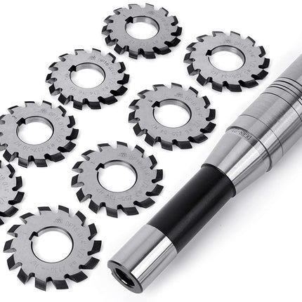 HSS Involute Gear Cutter - DP16 PA14-1/2, Bore22 No.1-8 Gear Cutters, R8 Shank, Milling Arbor Gear Mill Cutter Holder - Lathe CNC Cutting Tools
