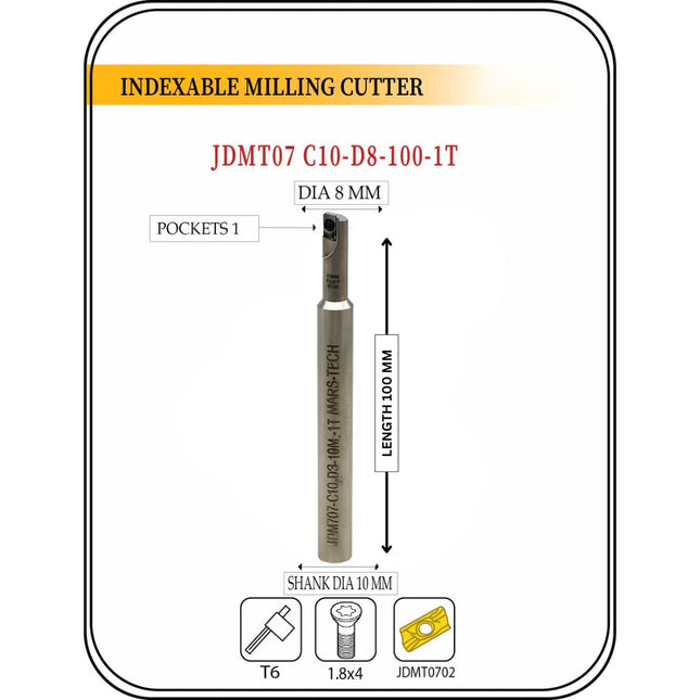 Indexable Insert Endmill 8MM II Single Pocket II 10 Pcs JDMT0702 Carbide Inserts Free