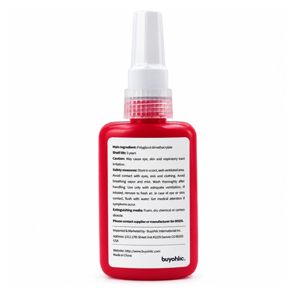 Thread Locker Red 222 -50ml  Low Strength Oil Resistant Removable Thread Lock Glue for Nuts, Bolts, & Fasteners,Screw Glue to Prevent Loosening & Corrosion