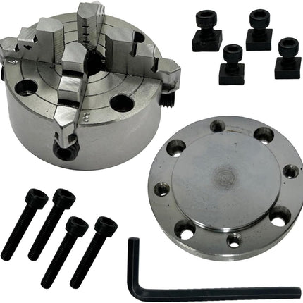 80 mm Chucks with Back Plate for 3" I 80 mm & 4" Inch I 100 mm Rotary Tables & Small Bench Top Lathe Machines