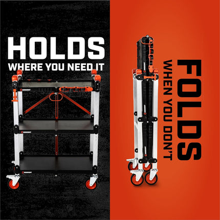 3 Shelf Heavy Duty Folding Jobsite Cart - 300-lb Capacity