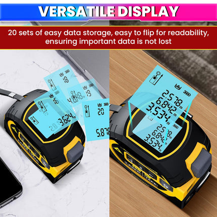Buyohlic 3-in-1 Laser Tape Measure 196 Ft Rechargeable Laser Measurement Tool & 16Ft Measuring Tape Movable Magnetic Hook Pythagorean Mode, Measure Distance, Area and Volume