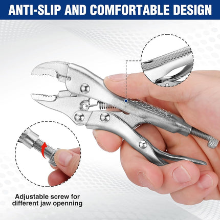 Locking Pliers, 4-inch Mini Curved Jaw Vice Grips pliers, Chromium-Vanadium Steel Locking Pliers with Wire Cutter, Locking Adjustable Vise Grips for Clamping Twisting Welding