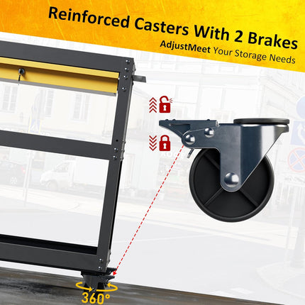3-Tier Heavy Duty Rolling Tool Cart with Drawers & Pegboard – 440 lbs Capacity Steel Utility Cart on Wheels, Lockable Work Cart for Mechanic, Garage, Workshop