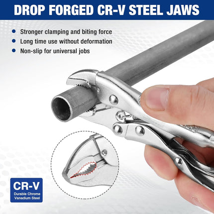 Locking Pliers, 4-inch Mini Curved Jaw Vice Grips pliers, Chromium-Vanadium Steel Locking Pliers with Wire Cutter, Locking Adjustable Vise Grips for Clamping Twisting Welding