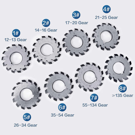 HSS Involute Gear Cutter - DP16 PA14-1/2, Bore22 No.1-8 Gear Cutters, R8 Shank, Milling Arbor Gear Mill Cutter Holder - Lathe CNC Cutting Tools