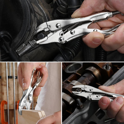 Locking Pliers, 4-inch Mini Curved Jaw Vice Grips pliers, Chromium-Vanadium Steel Locking Pliers with Wire Cutter, Locking Adjustable Vise Grips for Clamping Twisting Welding