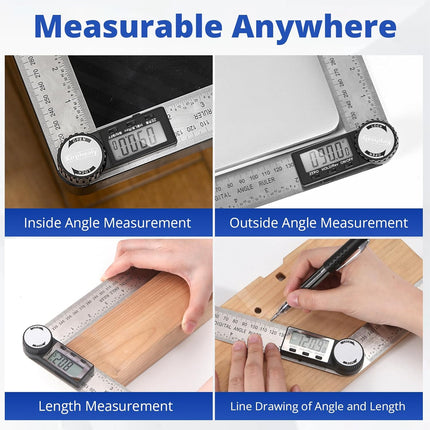 Digital Angle Finder Protractor, 7inch 200mm Angle Gauge Professional Measuring Tool, Third Generation Adjustable Angle Ruler, Quick Display for Carpentry Construction (Stainless Steel)