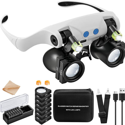 Magnifying Glasses with LED Light, Hands Free Magnifier with 14 Interchangeable Lenses 3X 4X 5X 6X 7X 10X 15X, Magnifying Glasses for Close Work, Crafts, Jewelry, Sewing, Electronics Repair