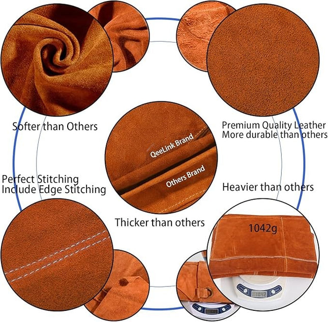 Leather Welding Work Apron with 6 Tool Pockets, Heat & Flame Resistant Welder Aprons, 24" x 36", Adjustable M to XXXL