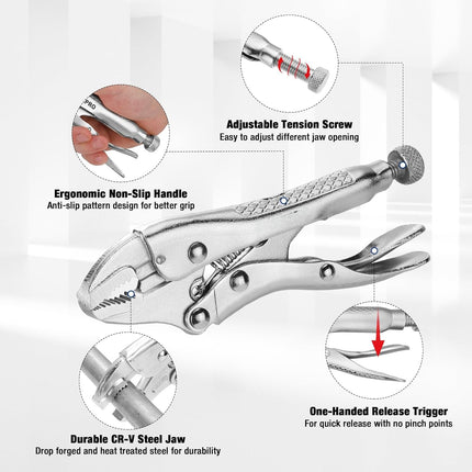 Locking Pliers, 4-inch Mini Curved Jaw Vice Grips pliers, Chromium-Vanadium Steel Locking Pliers with Wire Cutter, Locking Adjustable Vise Grips for Clamping Twisting Welding