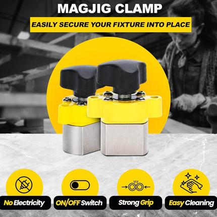 MagJig 95 Magnetic Woodworking and Welding Base Clamp Holder for Wood Working Supplies, Accessories, Tools and Equipment, Magnet Switch with On/Off Capabilities, 95 lb Holding Force, Yellow