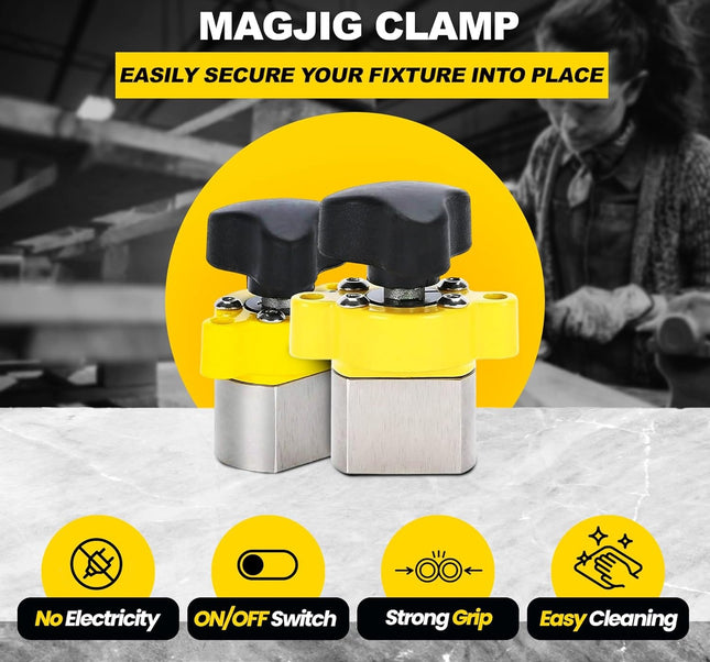 MagJig 95 Magnetic Woodworking and Welding Base Clamp Holder for Wood Working Supplies, Accessories, Tools and Equipment, Magnet Switch with On/Off Capabilities, 95 lb Holding Force, Yellow