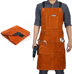 Leather Welding Work Apron with 6 Tool Pockets, Heat & Flame Resistant Welder Aprons, 24" x 36", Adjustable M to XXXL