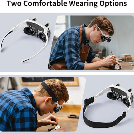 Magnifying Glasses with LED Light, Hands Free Magnifier with 14 Interchangeable Lenses 3X 4X 5X 6X 7X 10X 15X, Magnifying Glasses for Close Work, Crafts, Jewelry, Sewing, Electronics Repair