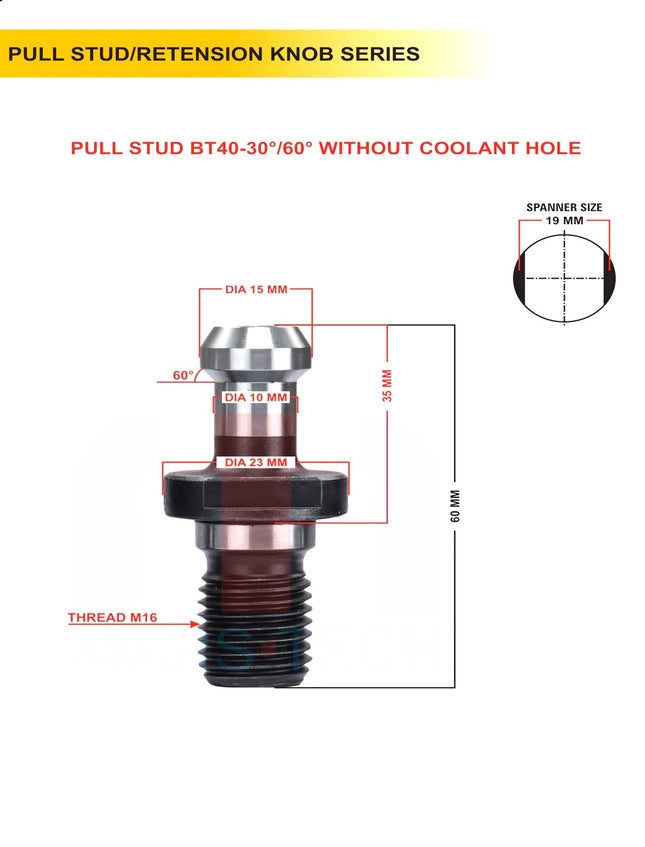 Set Of 5 BT30 pull stud in various degree with hole and without hole