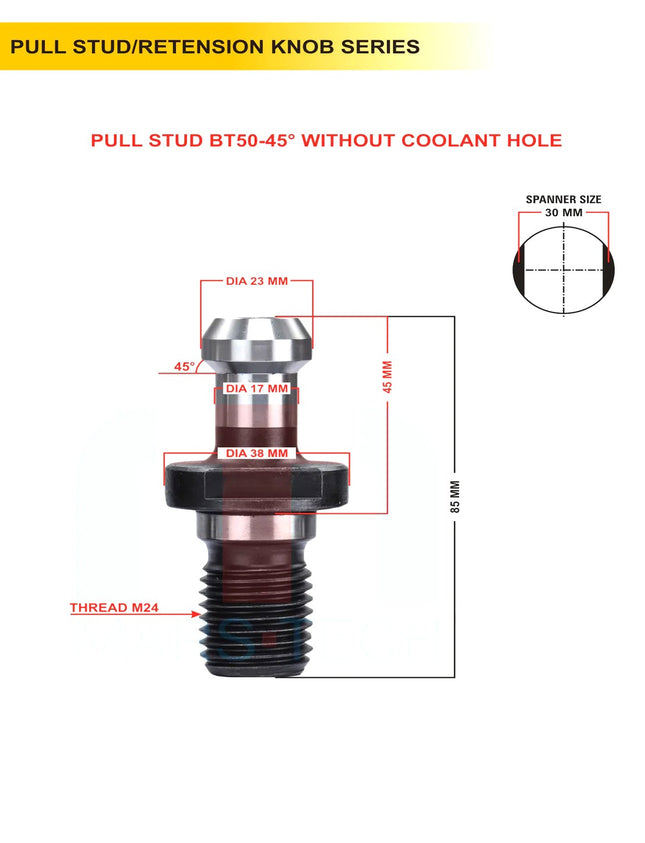SEt of 5 BT50 Pull Stud | 45 Degree / 90 Degree | With Hole / Without Hole | CNC Tool Holder