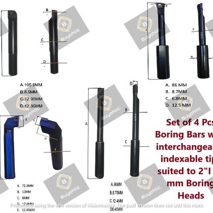 Indexable Tool Set of 4 Boring Bars for 2" Inch I 50 mm Boring Head