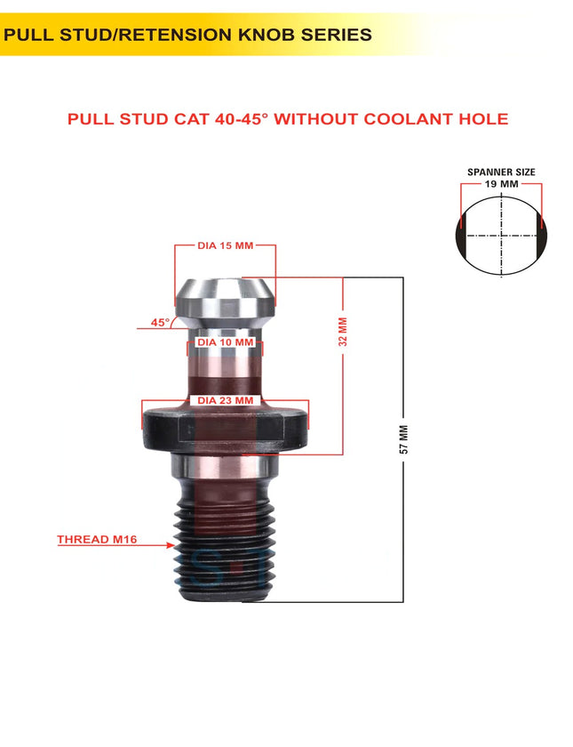 Set Of 5 CT40 / CAT40 Pull Stud | Multiple Degree | With Hole / Without Hole | CNC Tool Holder