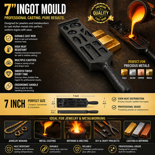 7 Inch Cast Iron Ingot Mould – Professional Metal Casting Tool