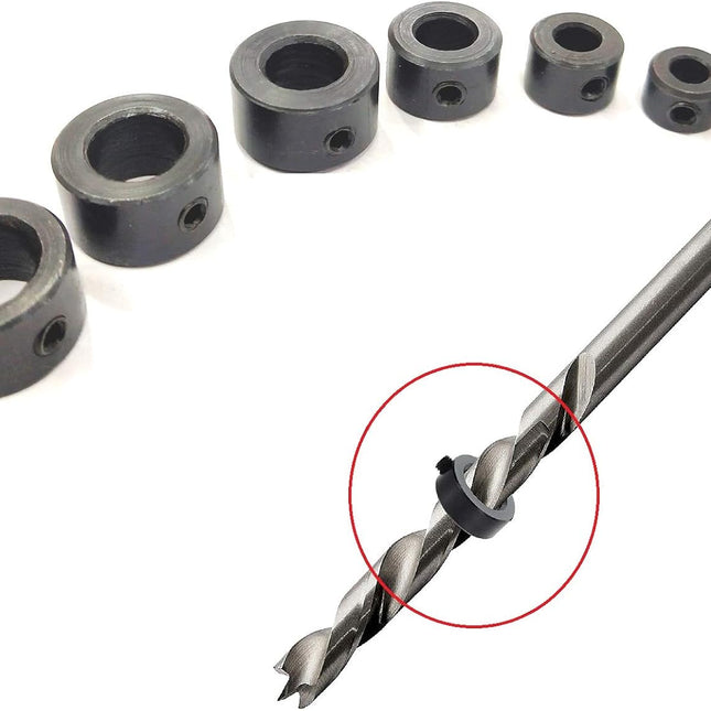 Drill Stopper Collar Set In Imperial & Metric with Allen Wrench to Tighten the Stops Set-Screws (7-Piece)