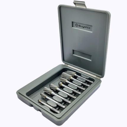 Buyohlic Set of 8 pcs Tungsten Carbide Burr Set 1/4" Shank Wood Stone Carving Cutting Engraving Grinder Kit Attachment Rotary Tool Accessories Set Harder than Diamond