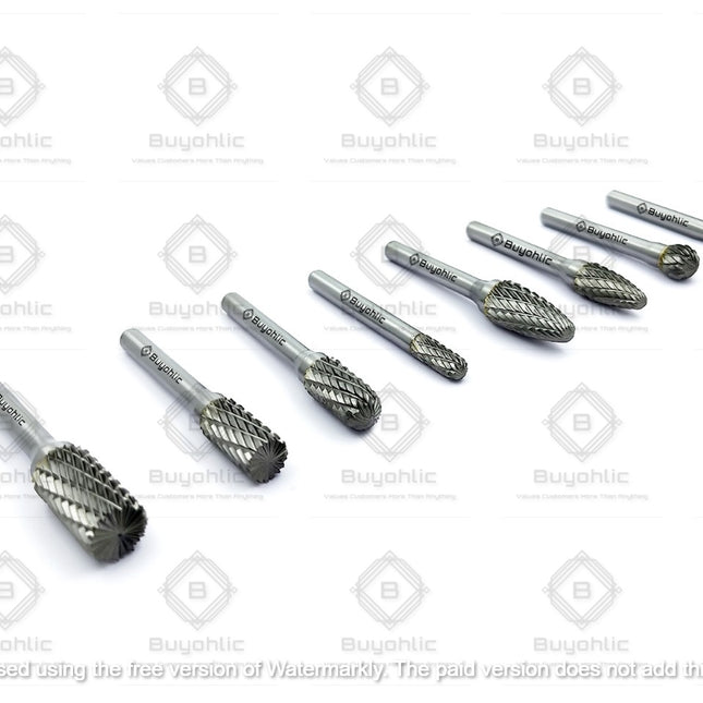 Buyohlic Set of 8 pcs Tungsten Carbide Burr Set 1/4" Shank Wood Stone Carving Cutting Engraving Grinder Kit Attachment Rotary Tool Accessories Set Harder than Diamond