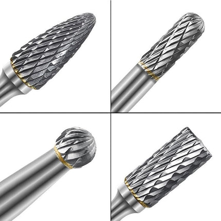 Buyohlic Set of 8 pcs Tungsten Carbide Burr Set 1/4" Shank Wood Stone Carving Cutting Engraving Grinder Kit Attachment Rotary Tool Accessories Set Harder than Diamond