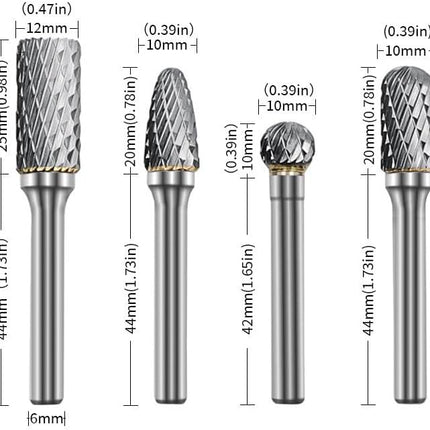 Buyohlic Set of 8 pcs Tungsten Carbide Burr Set 1/4" Shank Wood Stone Carving Cutting Engraving Grinder Kit Attachment Rotary Tool Accessories Set Harder than Diamond