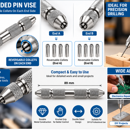 Double Sided Pin Vise Comes With Reversable Collets On Each End side