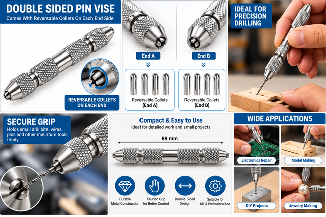 Double Sided Pin Vise Comes With Reversable Collets On Each End side