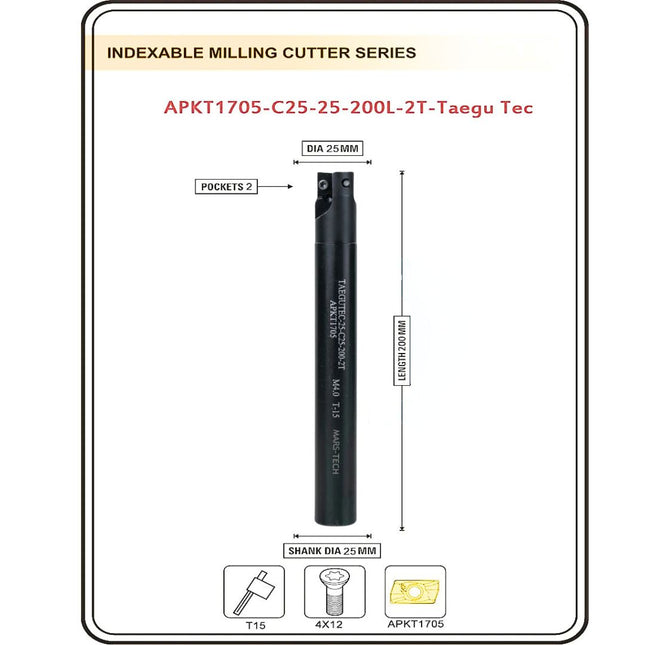 Indexable Insert Endmill 25MM II 2 Pocket II 10 Pcs APKT1705 Carbide Inserts Free