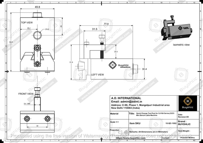 Quick Change Tool Post for CJ18A Series,C2C3 Mini Bench Lathe Machine