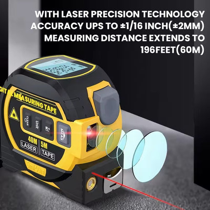 Buyohlic 3-in-1 Laser Tape Measure 196Ft Rechargeable Laser Measurement Tool & 16Ft Measuring Tape Movable Magnetic Hook Pythagorean Mode, Measure Distance, Area and Volume
