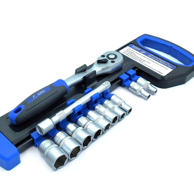 Buyohlic International 1/4'' Inch Drive Extendable Ratchet socket wrench set 12 Pcs Heavy Duty Chrome Steel Mechanics Tool Set