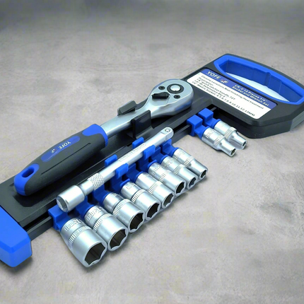 Buyohlic International 1/4'' Inch Drive Extendable Ratchet socket wrench set 12 Pcs Heavy Duty Chrome Steel Mechanics Tool Set